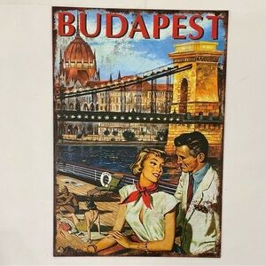 Budapest Hungary Landscape Retro Travel Poster Postcard Art Sign